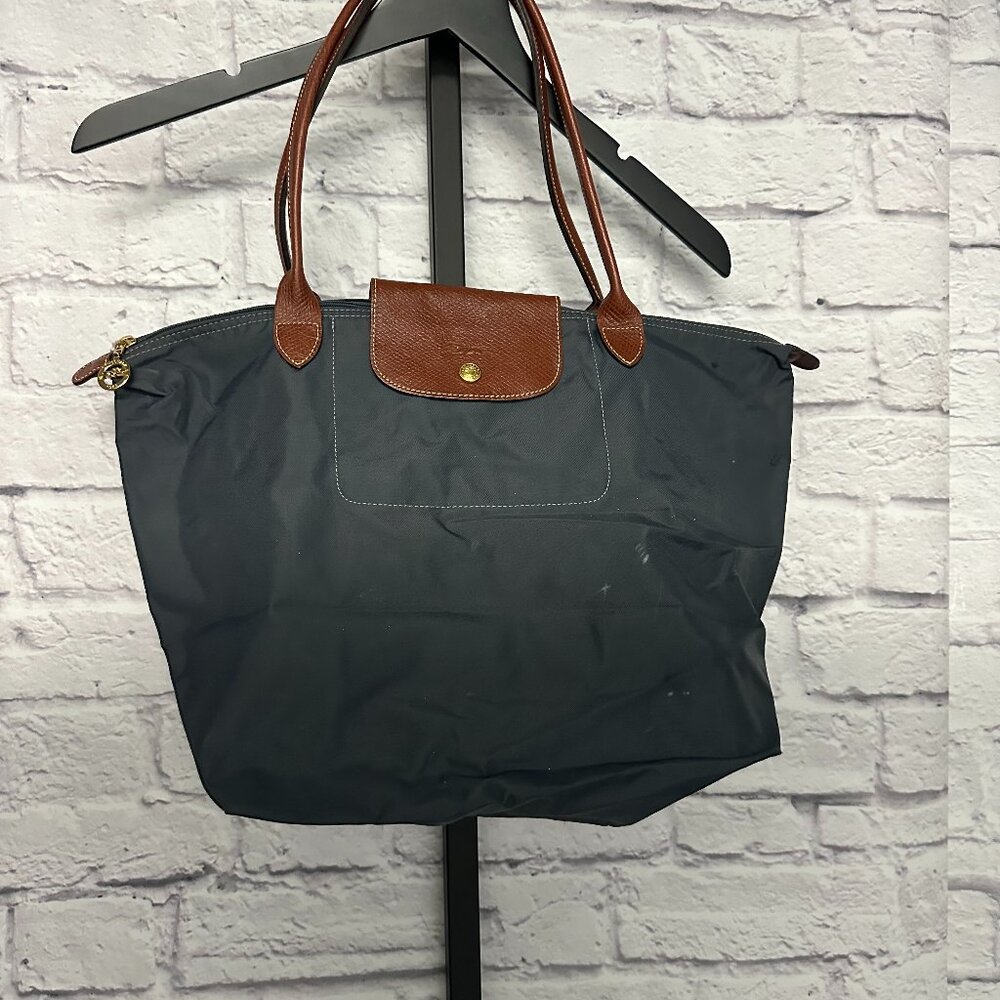 Longchamp Dark Blue / Gray Shopping Tote Shoulder Bag